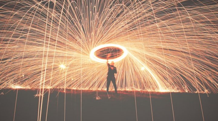 wizard making a circle of sparks